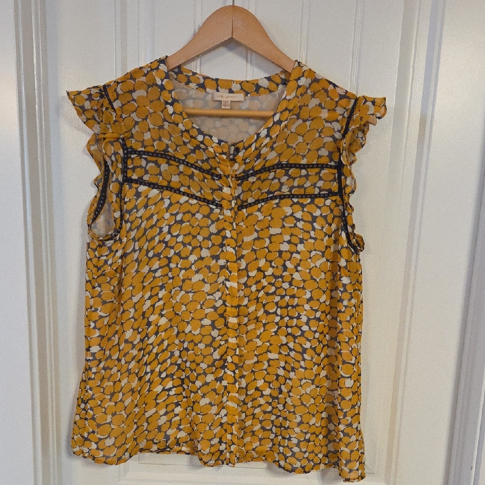 Skies Are Blue Yellow and Dark Blue Patterned Blouse